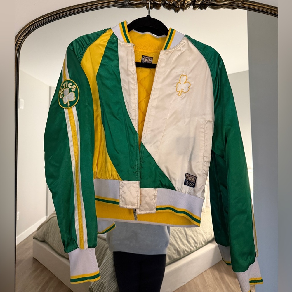 Vintage Celtics Hardwood Bomber (reversible) Green and Yellow Bomber Jacket.